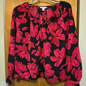 Nine West Womens Black & Red Long Sleeve Pull Over Blouse - Size L/XL